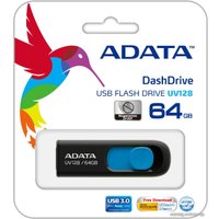 USB Flash ADATA DashDrive UV128 64GB (черный/синий)