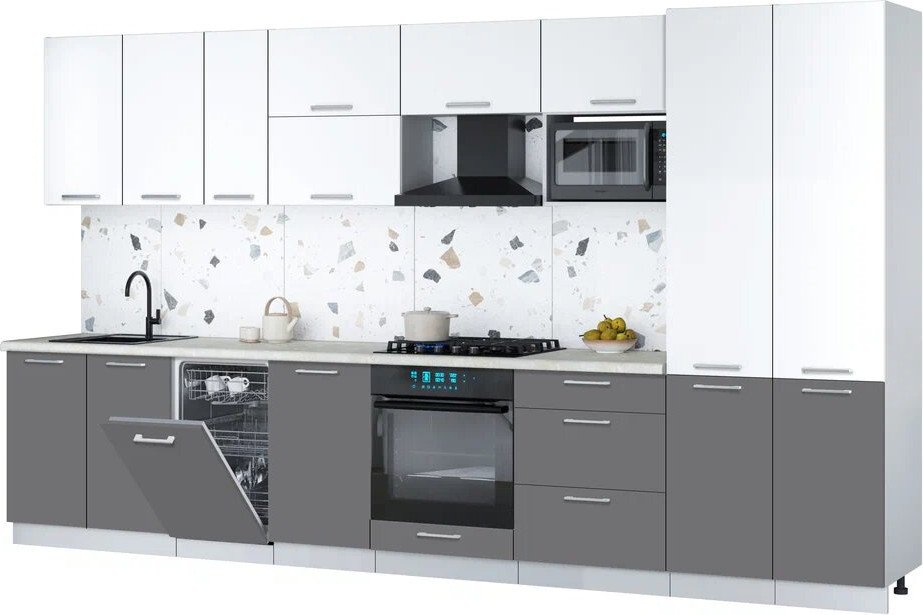 

Готовая кухня Интерлиния Мила Gloss 3.7-ПМ4 (серый/белый/опал светлый)