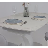 Кухонный стол Аврора Нотр Дам Moderne 1400/1800x850 (камень белый Calacata vagli/белый муар)