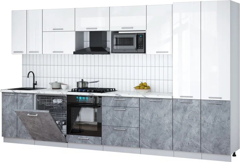 

Готовая кухня Интерлиния Мила Gloss 3.7-ПМ2 (керамика/белый глянец/белый гранит)