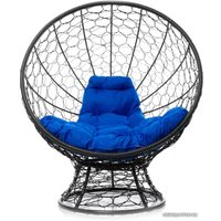 Кресло M-Group Кокос на подставке 11590410 (черный ротанг/синяя подушка)