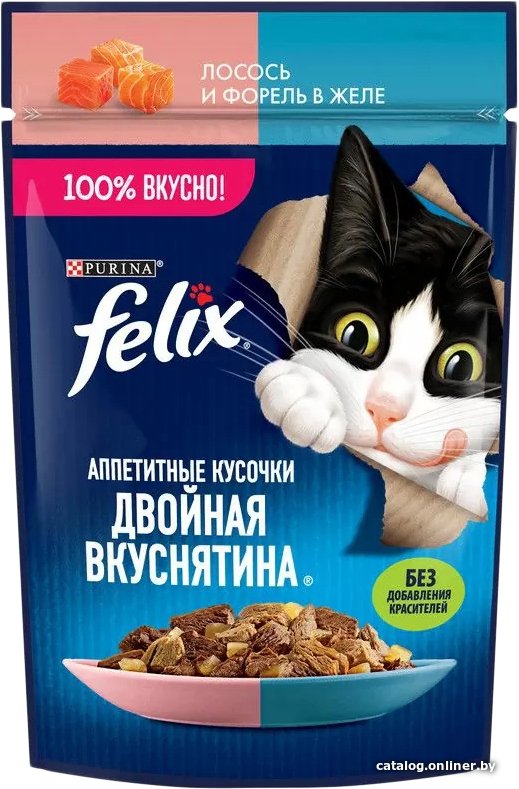 Пресервы Felix Аппетитные кусочки Двойная вкуснятина с лососем и форелью в желе 75 г