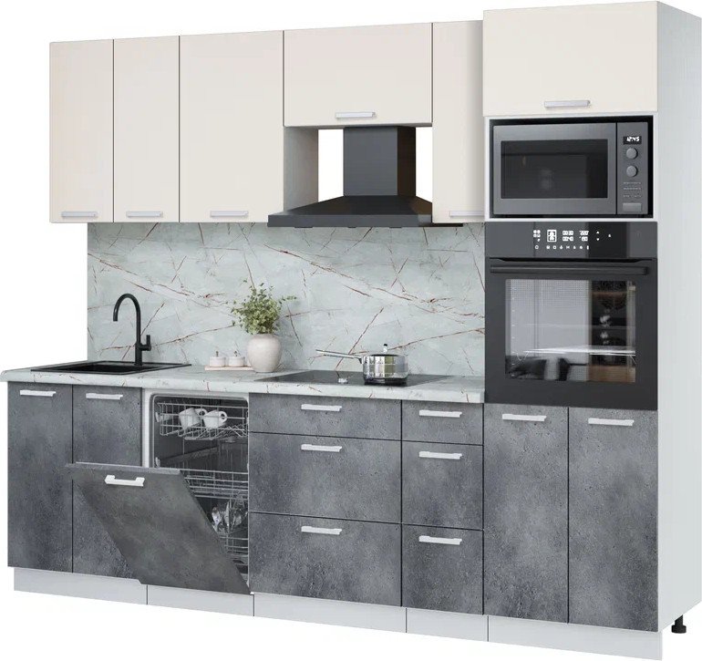 

Готовая кухня Интерлиния Мила Лайт 2.55-ПМ3 ( персидский жемчуг/бетон портленд/серый каспий)