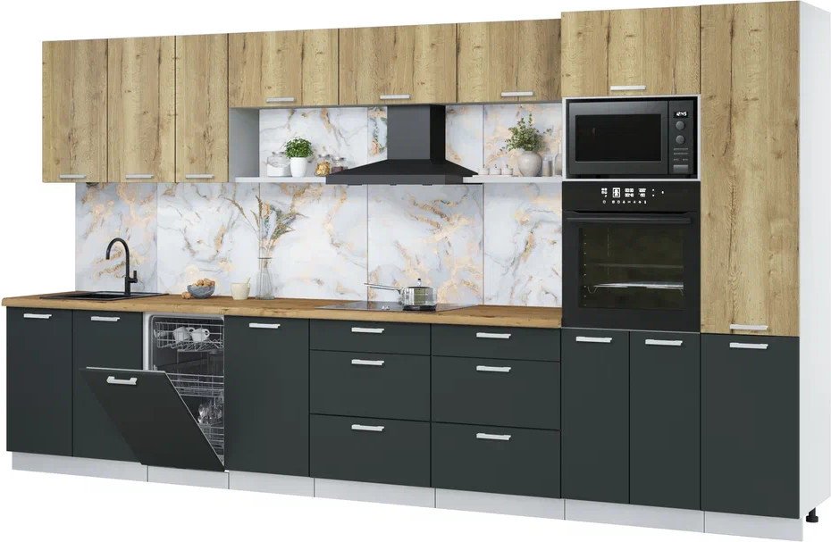 

Готовая кухня Интерлиния Мила Лайт 3.9-ПМ3 (дуб золотой/антрацит/дуб бунратти)