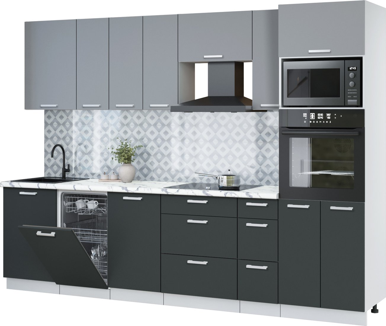 

Готовая кухня Интерлиния Мила Лайт 2.9-ПМ3 (серебро/антрацит/белый гранит)