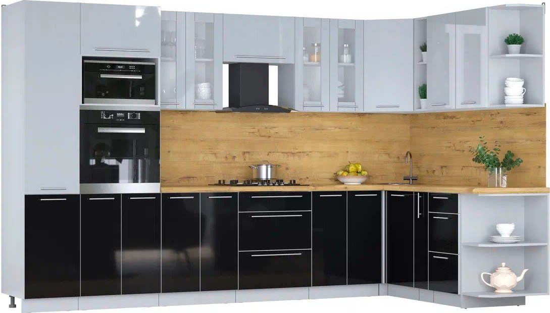 

Готовая кухня Интерлиния Мила Пластик 1.88x3.4 PR (туманный глянец/черный глянец/дуб бунратти)