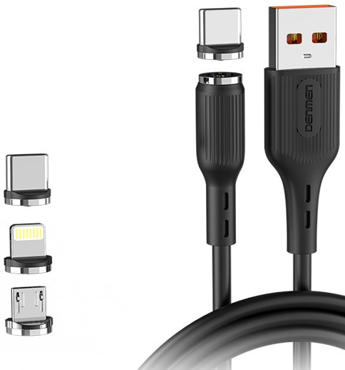 

Кабель Denmen D18E USB Type-A - Type-C, microUSB, Lightning (1 м, черный)