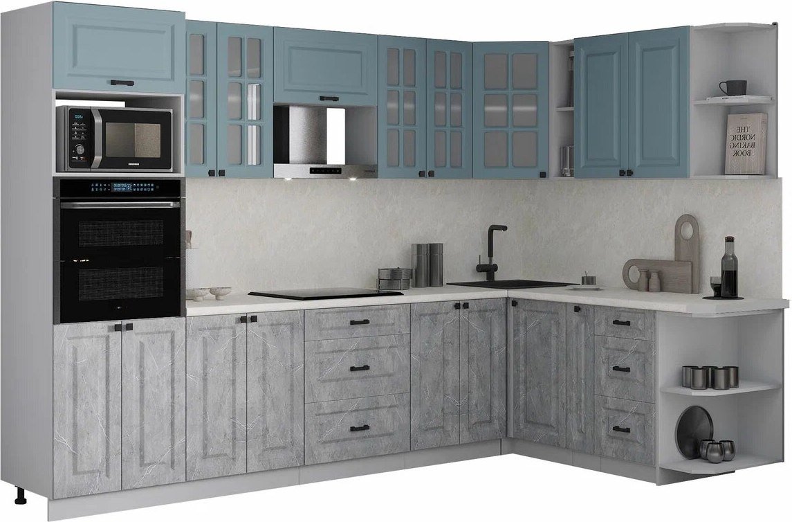 

Готовая кухня Интерлиния Мила Деко 1.88x3.0 PR (керамика/океан/опал светлый)