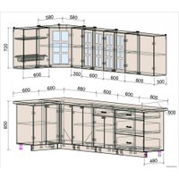 Готовая кухня Интерлиния Мила Деко 1.2x2.9 (океан/травертин серый)