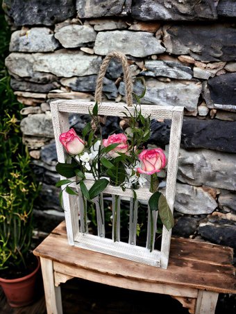 Ваза-рамка Florbox Деревянная для композиций на 5 колб 43x30 см (белый/обжиг)