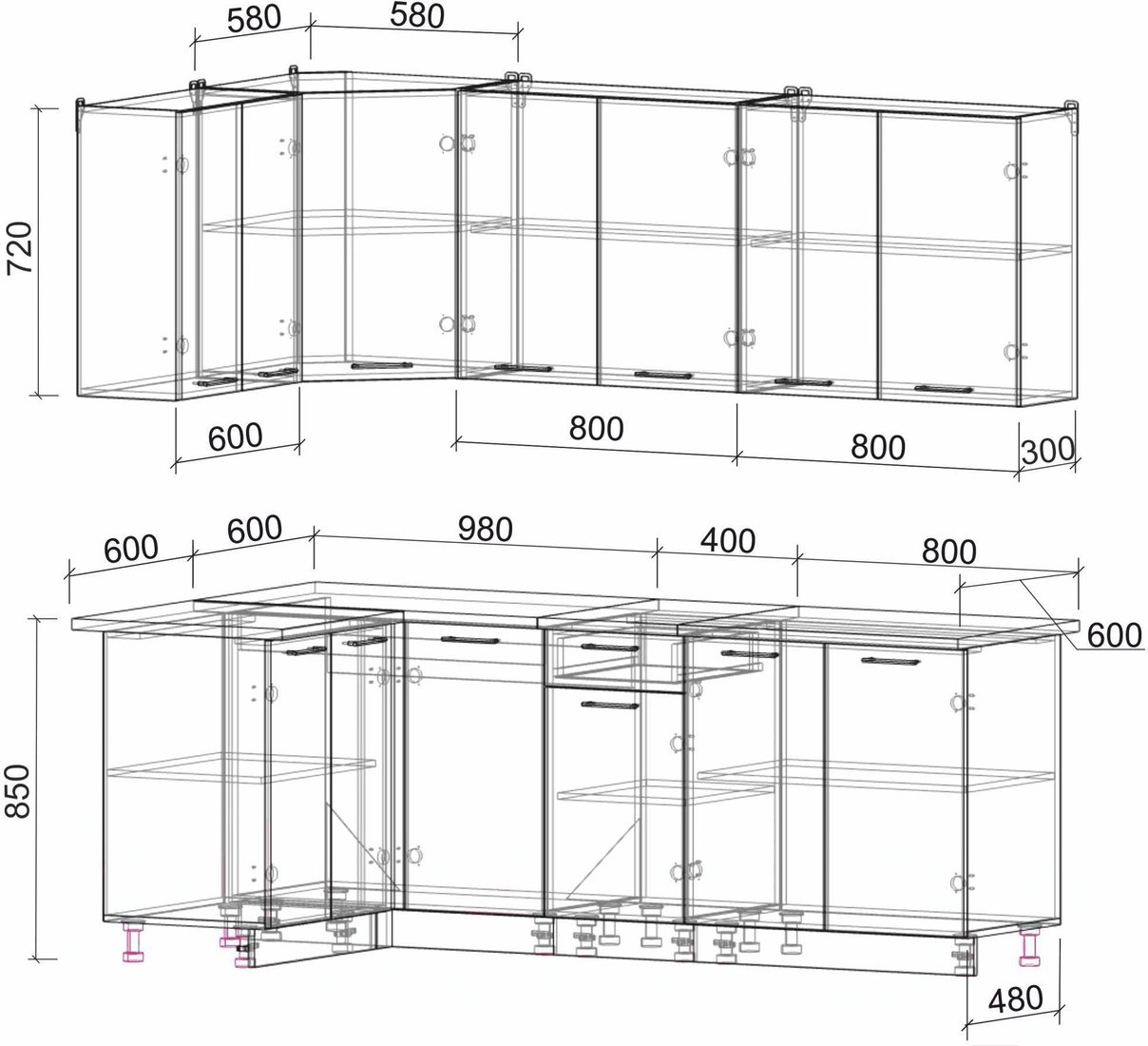 

Готовая кухня Интерлиния Мила Лайт 1.2x2.2 (дуб белый/дуб серый)