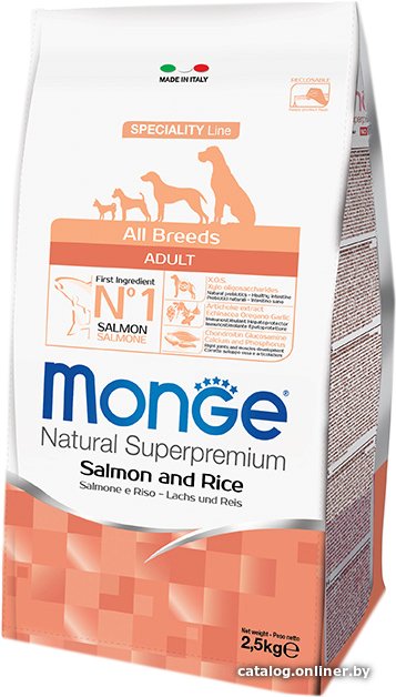 Сухой корм для собак Monge All Breeds Adult Monoprotein Salmon and Rice (с лососем и рисом) 2.5 кг