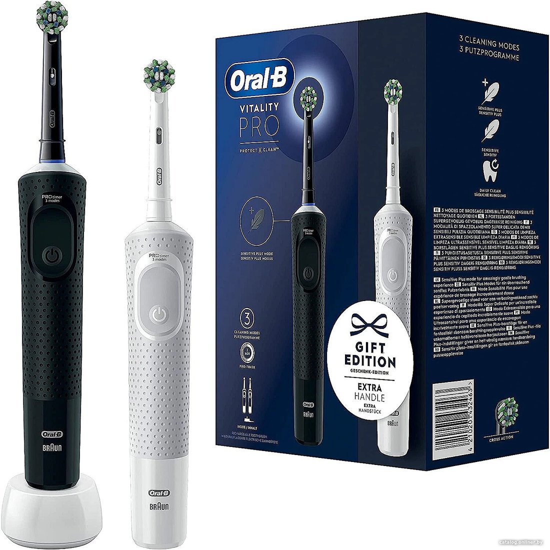 Комплект электрических зубных щеток Oral-B Vitality Pro Cross Action D103.423.3H (2 шт, черный/белый)