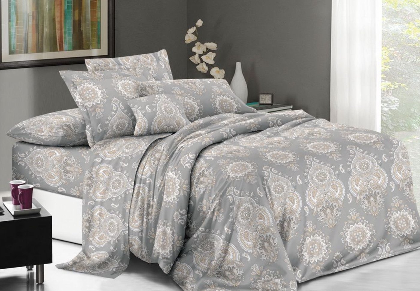 

2-спальный комплект постельного белья с евро простыней Бояртекс № 4001-8 (L) 2сп с европростыней (бязь)