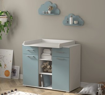 Детский комод Интерлиния Toddler-2 + 2 полки (белый/океан)