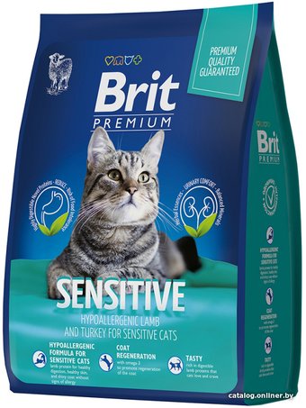 Brit Premium Sensitive для взрослых кошек с чувствительным пищеварением с ягненком и индейкой 2 кг