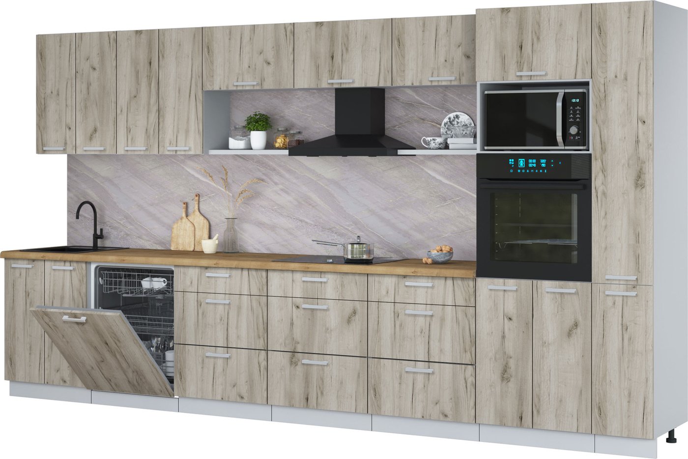 

Готовая кухня Интерлиния Мила Лайт 3.9-ПМ1 (дуб серый/дуб серый/дуб бунратти)