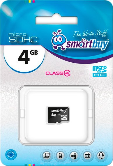 

Карта памяти SmartBuy microSDHC (Class 4) 4 Гб (SB4GBSDCL4-00)