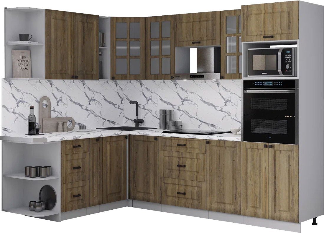 

Готовая кухня Интерлиния Мила Деко 1.88x2.6 LV (дуб вотан/дуб вотан/белый гранит)