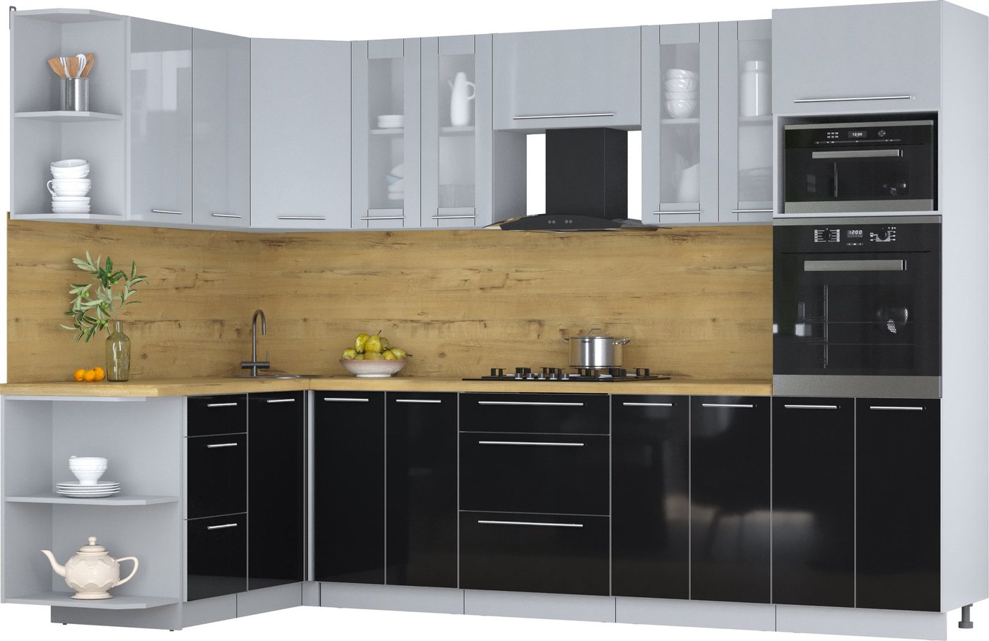 

Готовая кухня Интерлиния Мила Пластик 1.68x3.0 LV (туманный глянец/черный глянец/дуб бунратти)