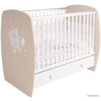 Классическая детская кроватка Polini Kids French 710, Teddy (с ящиком, белый/дуб пастельный)