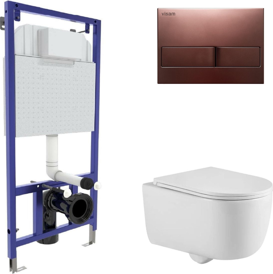 

Унитаз подвесной Berges Wasserhaus Tornas Rimless + Visam Slim 525 EX-043412 (с кнопкой, с сиденьем)