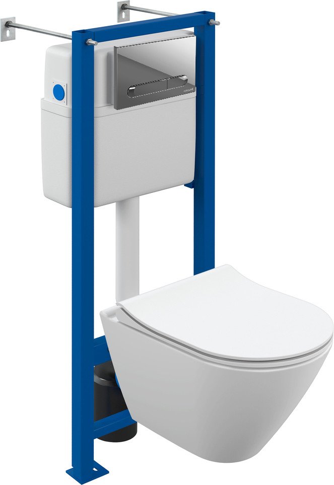 

Унитаз подвесной Cersanit City Smart CO DPL EO Slim (с кнопкой Estetica 64110 хром глянцевый)