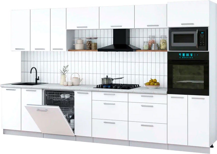 

Готовая кухня Интерлиния Мила Gloss 3.5-ПМ1-2 (белый/белый/серый каспий)