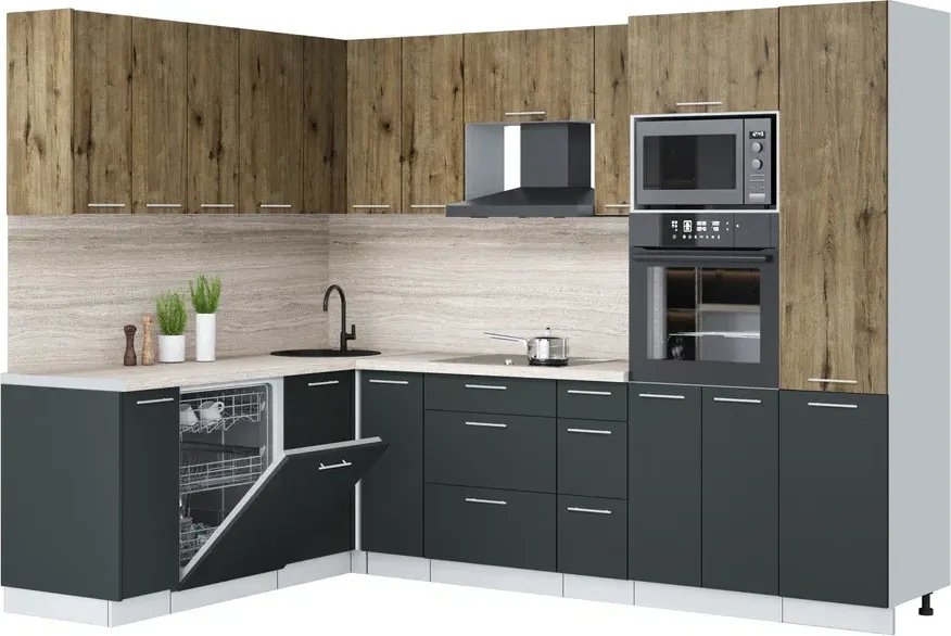 

Готовая кухня Интерлиния Мила Лайт 1.896х2.78 (дуб веллингтон/антрацит/травертин серый)