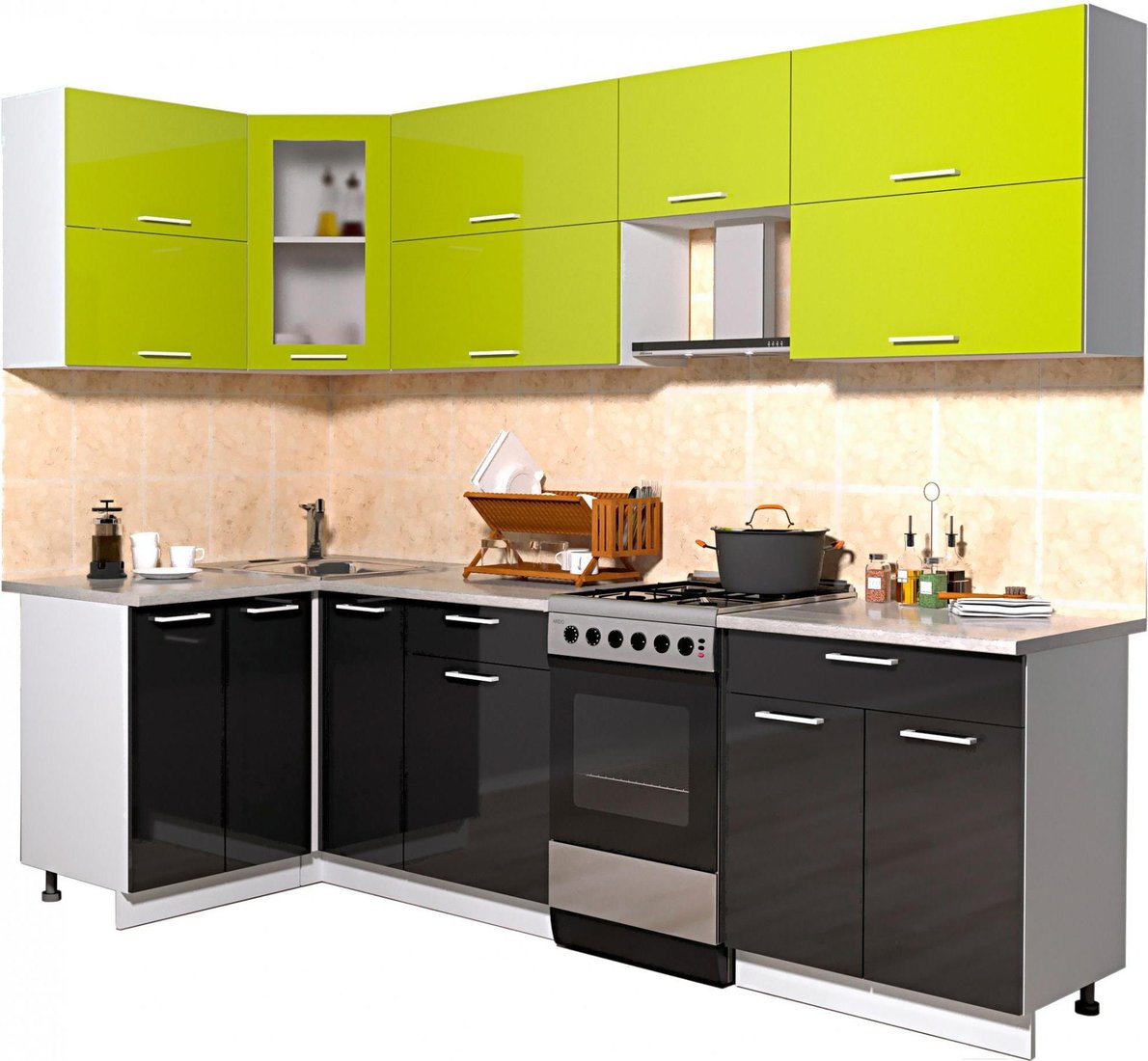 

Готовая кухня Интерлиния Мила Gloss 50-12x26 (яблоко/черный глянец)