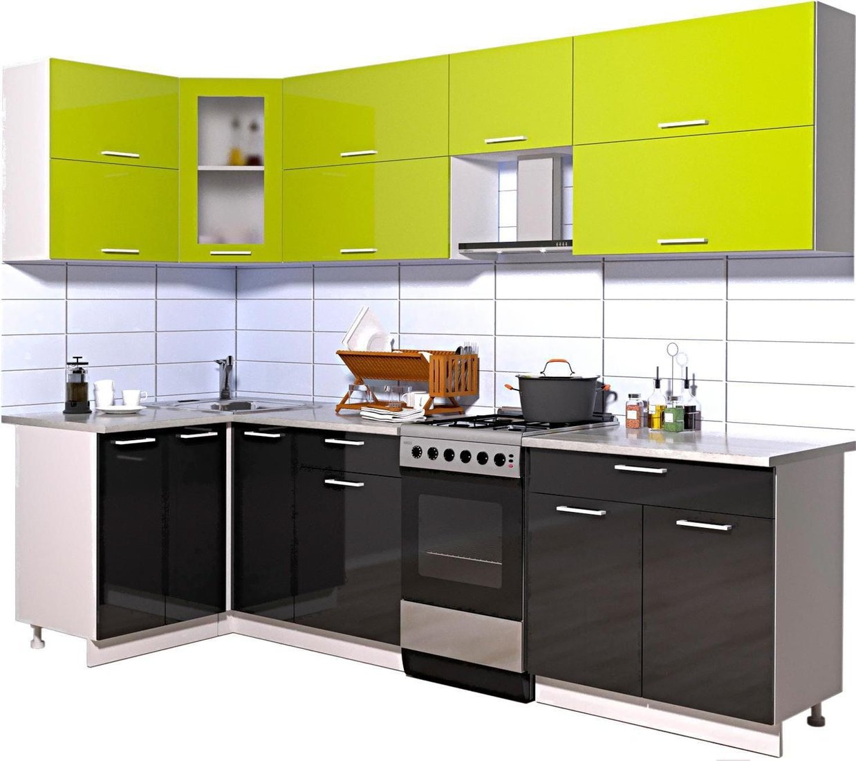 

Готовая кухня Интерлиния Мила Gloss 50-12x27 (яблоко/черный глянец)