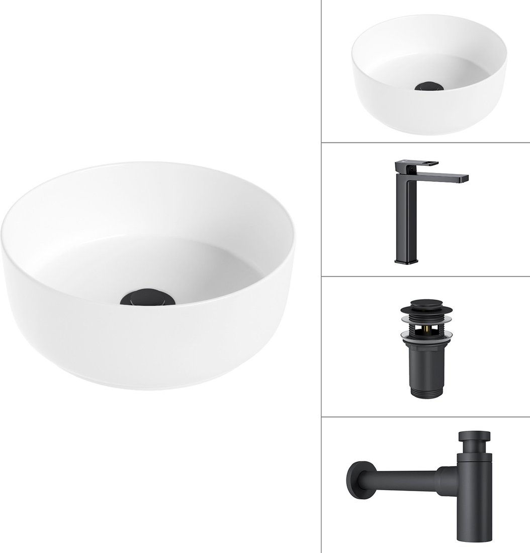 

Умывальник Lauter 21499-31 + Cascade 21СК0655BS + сифон 21635B + дон.клапан 21190B (черный матовый)