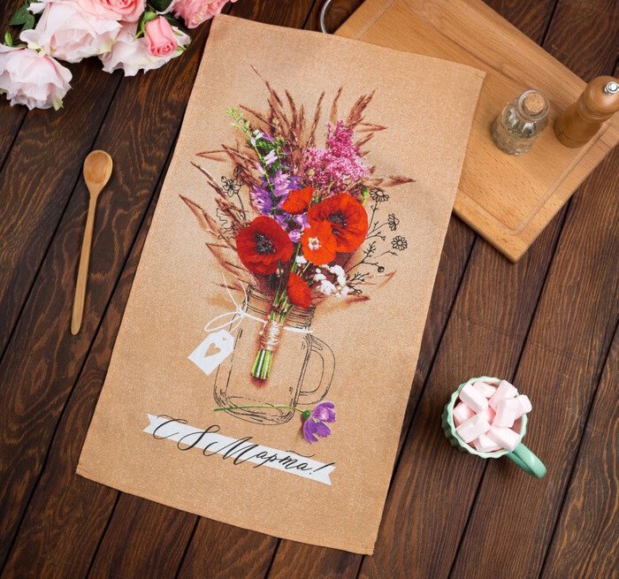 

Полотенце Доляна С 8 марта 4122665 (бежевый/красный)