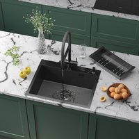 Кухонная мойка Roxen Snake 560220-60-BS PVD графит/текстурная поверхность (с коландером и дозатором)