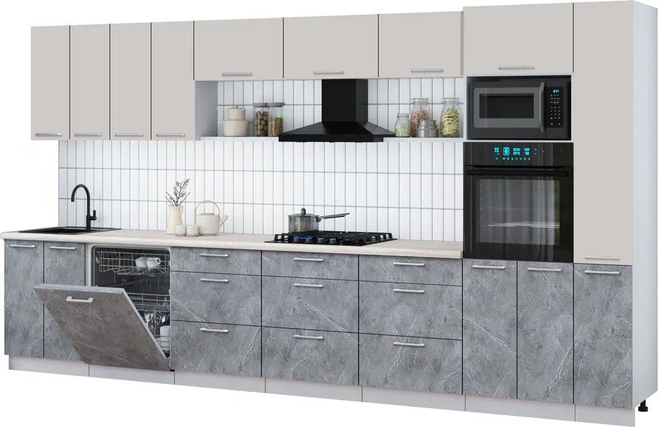 

Готовая кухня Интерлиния Мила Gloss 3.9-ПМ1 (керамика/кашемир/травертин серый)