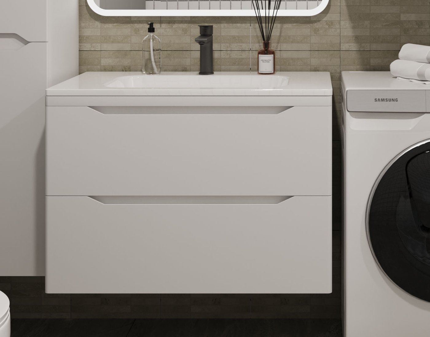 

Symbolite Тумба под умывальник Марелла 80 Люкс Plus 2 ящика (подвесная, белый матовый)