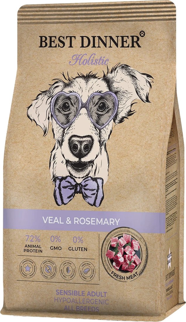 

Сухой корм для собак Best Dinner Holistic Adult Sensible Hypoallergenic All Breeds Veal&rosemary (3 кг)