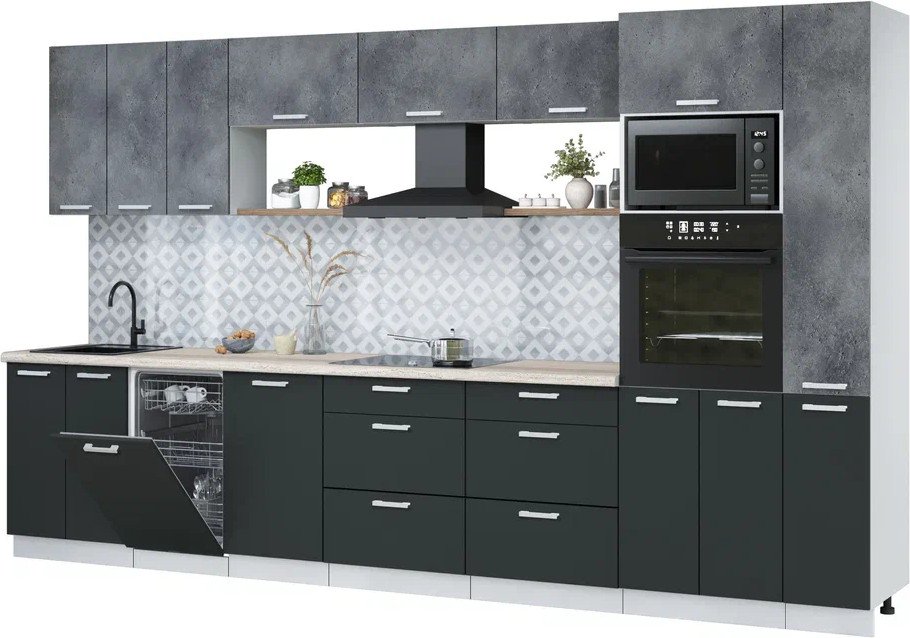 

Готовая кухня Интерлиния Мила Лайт 3.6-ПМ3 (бетон портленд/антрацит/травертин серый)