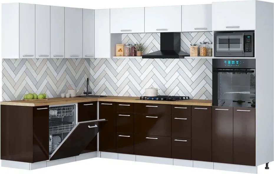 

Готовая кухня Интерлиния Мила Gloss 1.896х2.98-2 (шоколад глянец/белый/дуб бунратти)