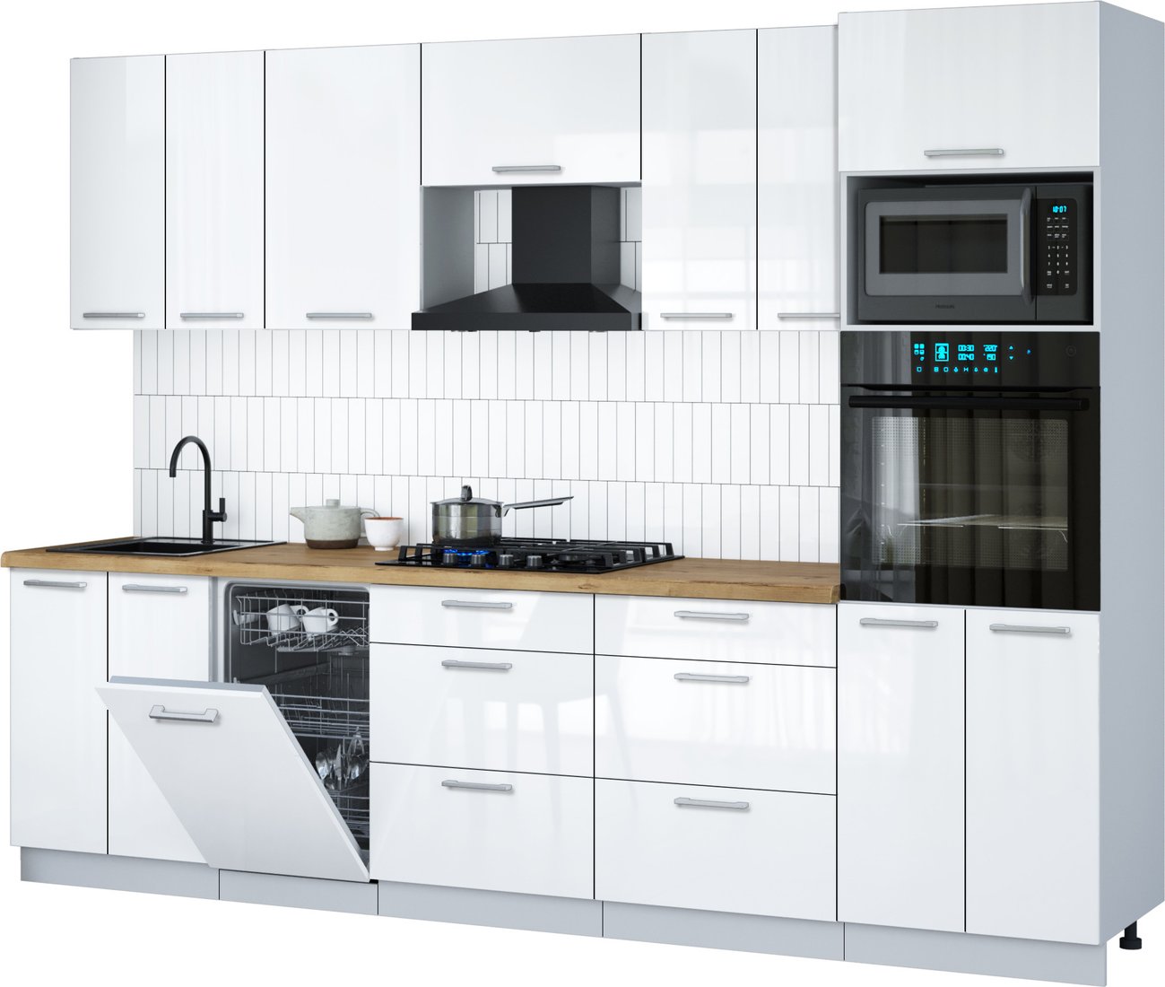 

Готовая кухня Интерлиния Мила Gloss 2.85-ПМ3 (белый глянец/белый глянец/дуб бунратти)