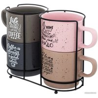 Набор кружек Elan Gallery Кофе 880198 с подставкой (4 шт)