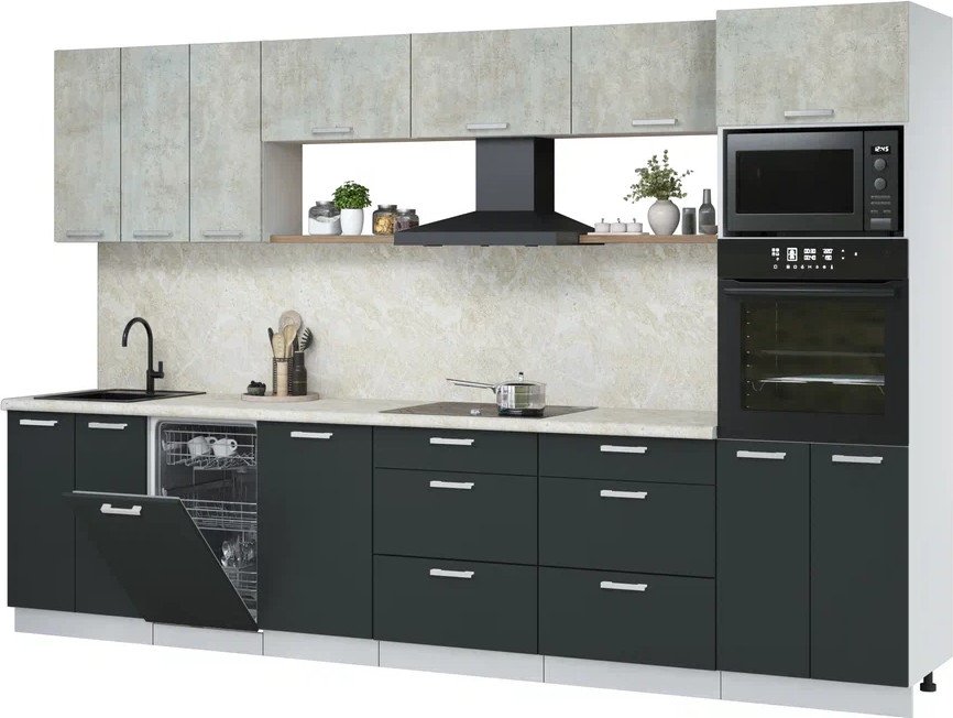 

Готовая кухня Интерлиния Мила Лайт 3.3-ПМ3 (бетон лайт/антрацит/опал светлый)