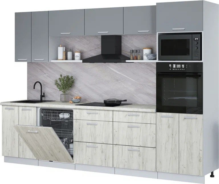 

Готовая кухня Интерлиния Мила Лайт 3.0-ПМ1 (серебро/дуб белый/опал светлый)