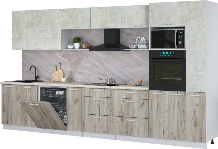 

Готовая кухня Интерлиния Мила Лайт 3.8-ПМ1 (бетон лайт/дуб серый/бискайская сосна)