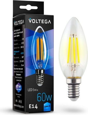 Светодиодная лампочка Voltega Crystal Candle 6W 4000K E14 7020