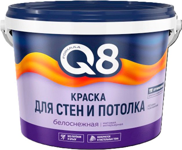 

Краска Formula Q8 Для стен и потолка полиакриловая 05-154-002-065 6.5 кг (белый матовый)