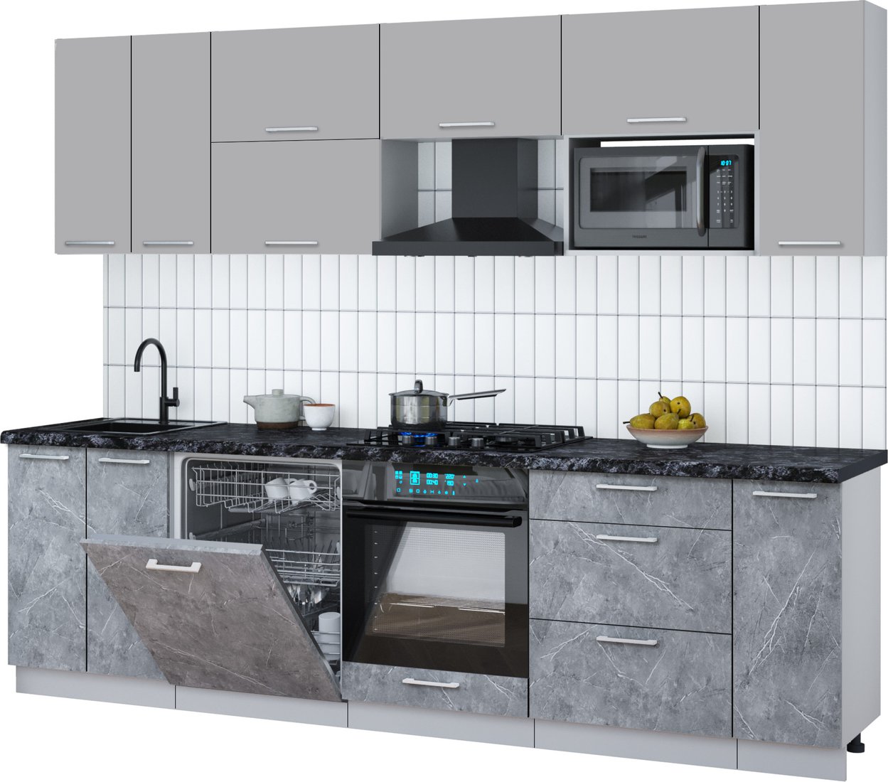 

Готовая кухня Интерлиния Мила Gloss 2.7-ПМ2 (керамика/грей/кастилло темный)