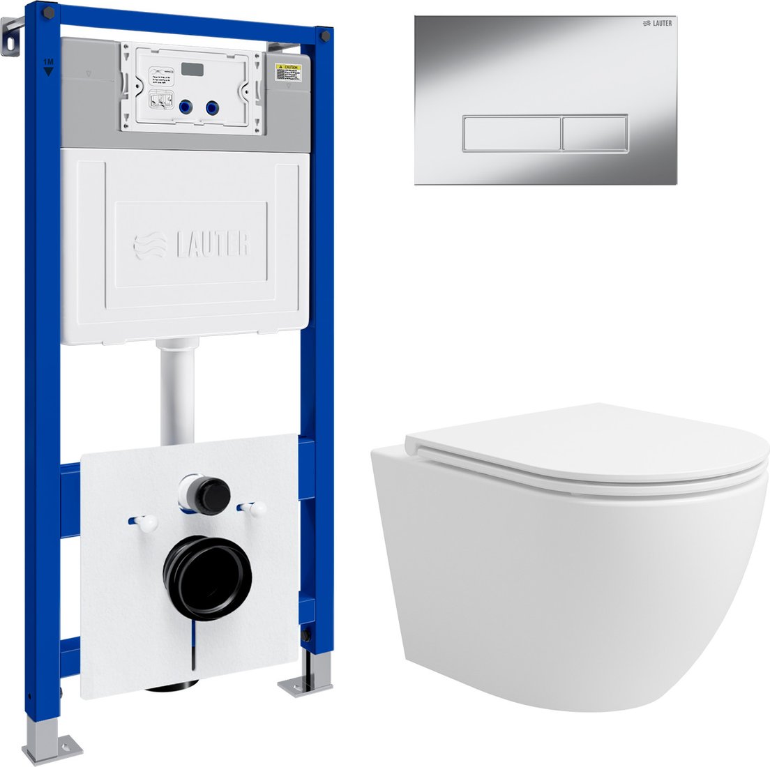 

Унитаз подвесной Lauter Vortex 2110830 с кнопкой 219701HD (узкая, хром)