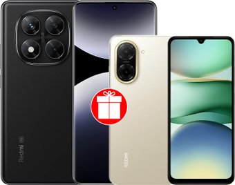 Телефон Xiaomi Redmi Note 14 Pro 5G 12GB/256GB международная версия (черный) + смартфон Xiaomi Redmi A5 3GB/64GB (песочное золото) по акции