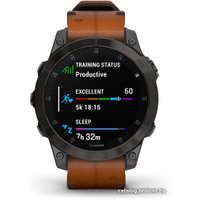 Умные часы Garmin Epix Sapphire Gen 2 (черный титан/каштановый кожа)